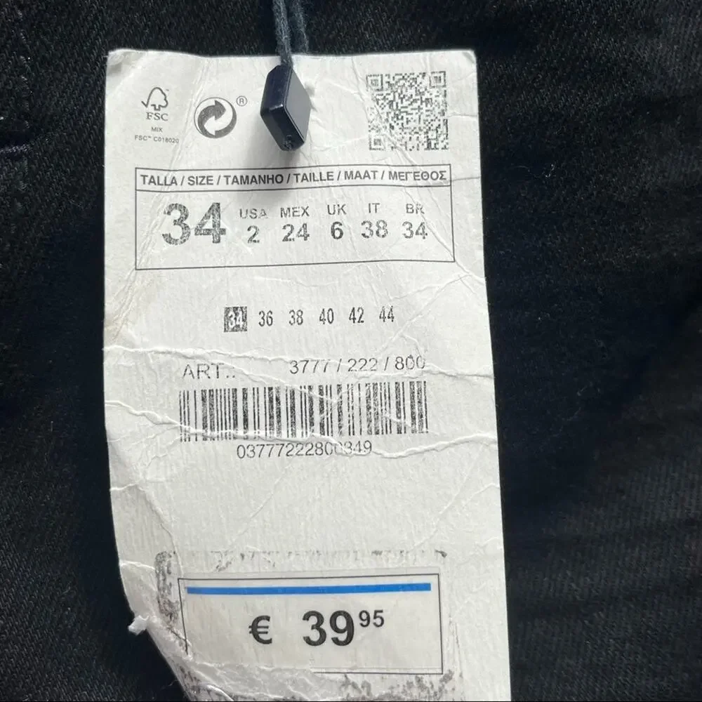 NEW! Zara Basic Denim Black Mid Rise Skinny Jean Size 2